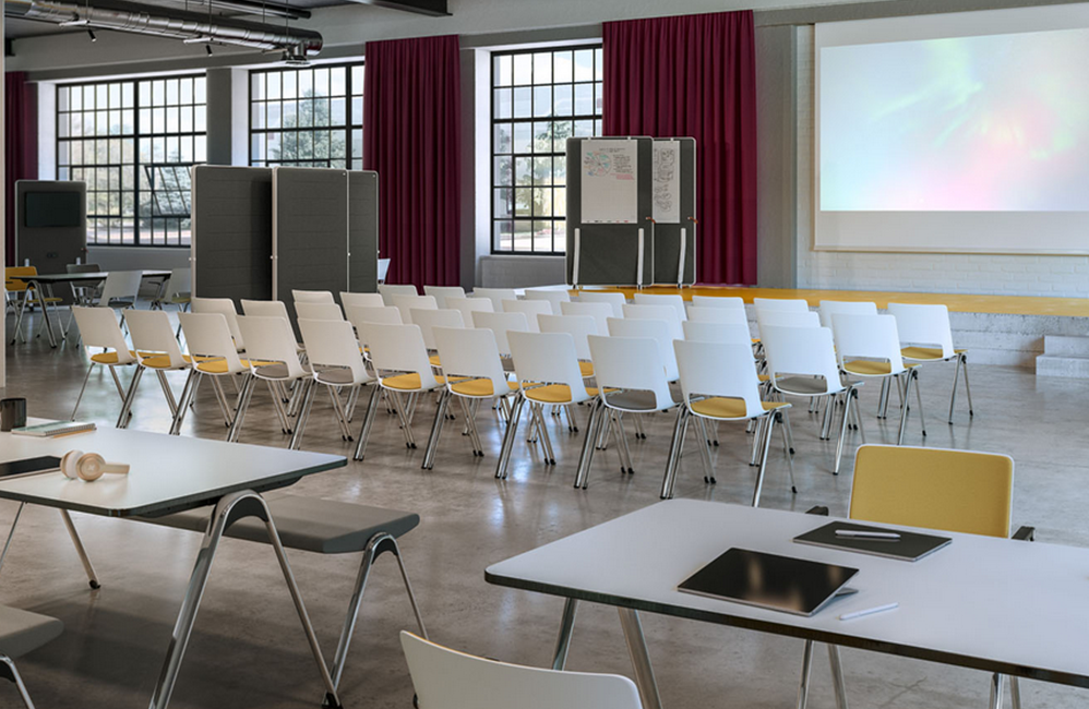 HOLI.E Concept - Aménagement espace de travail - Salle de conférence chaise blanche et jaune